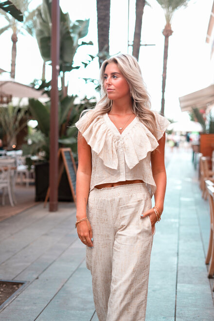 Top Ruffle Sparkle Ecru Gold
