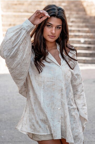Lange Bluse Sparkle Ecru Gold