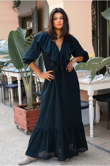 Long Dress Ruffle Sparkle Black
