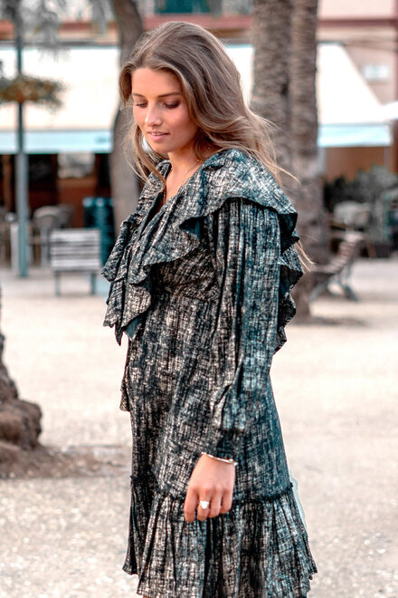 Vestido corto Ruffle Sparkle Negro Oro
