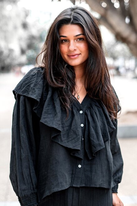Blouse Ruffle Sparkle Black