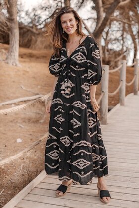 Kleid Ida Ethnic Black Print