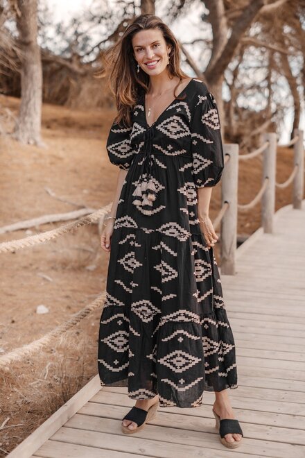 Kleid Ida Ethnic Black Print
