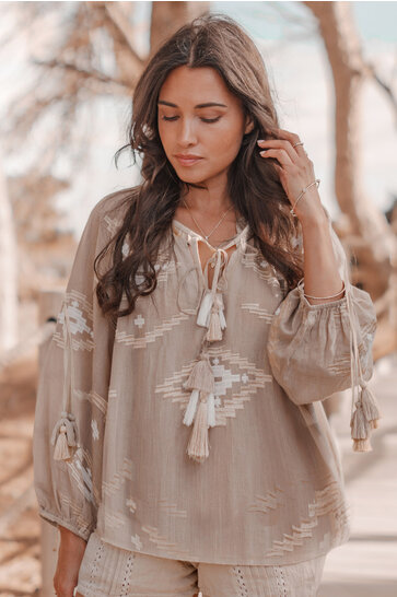Blouse Ida Ethnic Taupe Print
