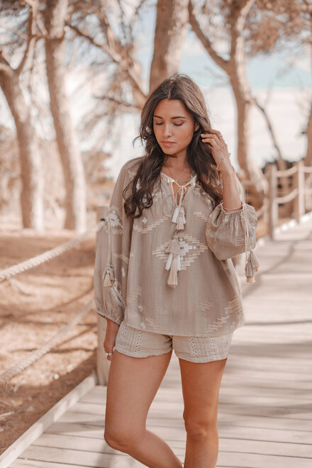Blouse Ida Ethnic Taupe Print