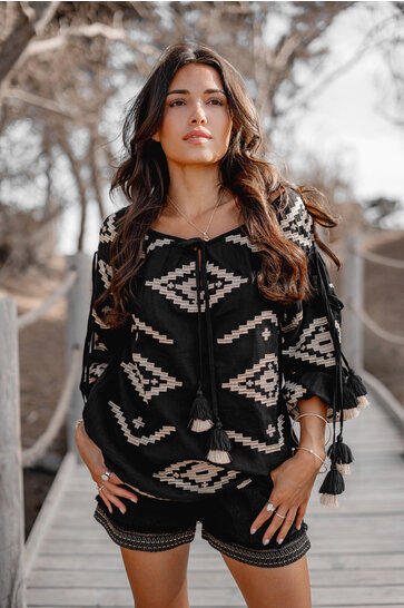 Blouse Ida Ethnic Black Print