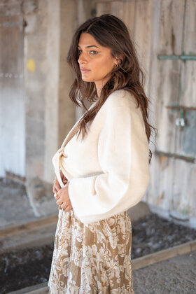 Cardigan Lana Trenza Ecru