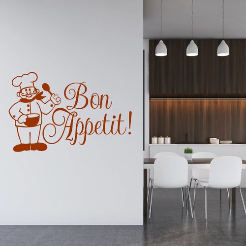 Muursticker Bon appetit met kok Muursticker Bon appetit met kok