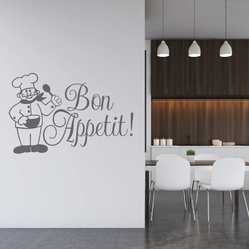 Muursticker Bon appetit met kok Muursticker Bon appetit met kok