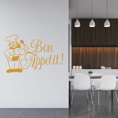 Muursticker Bon appetit met kok Muursticker Bon appetit met kok