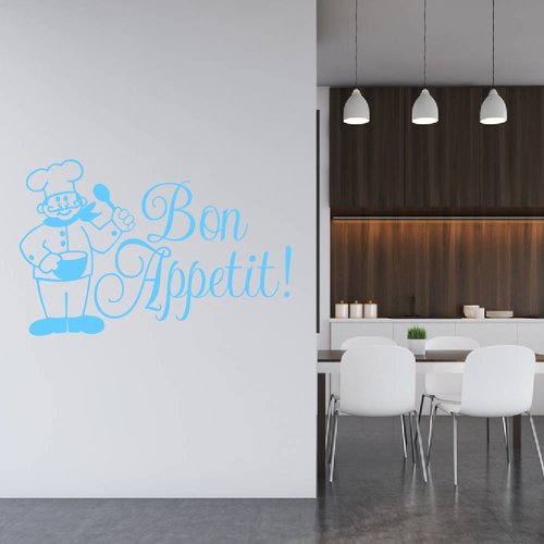 Muursticker Bon appetit met kok Muursticker Bon appetit met kok