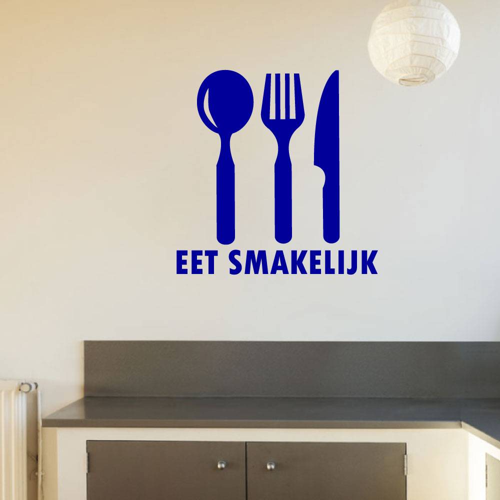 Muursticker eet smakelijk met bestek Muursticker4sale