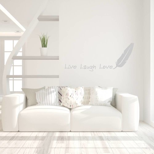 Muursticker Live Laugh Love met veer Muursticker Live Laugh Love met veer
