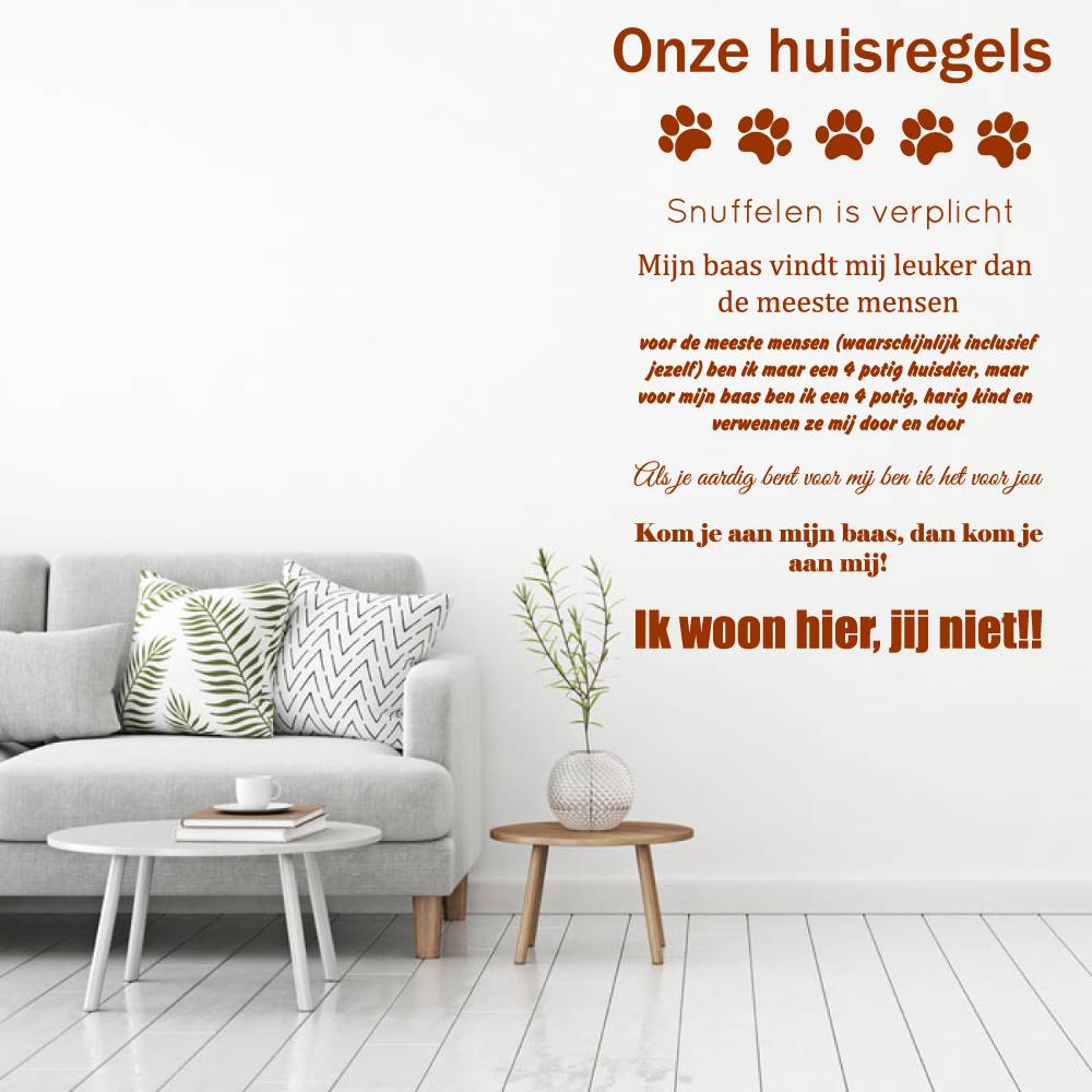 Muursticker Onze Huisregels Hond