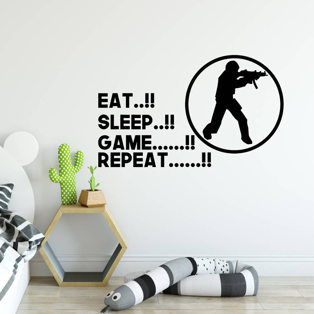 Muursticker Eat sleep game repeat