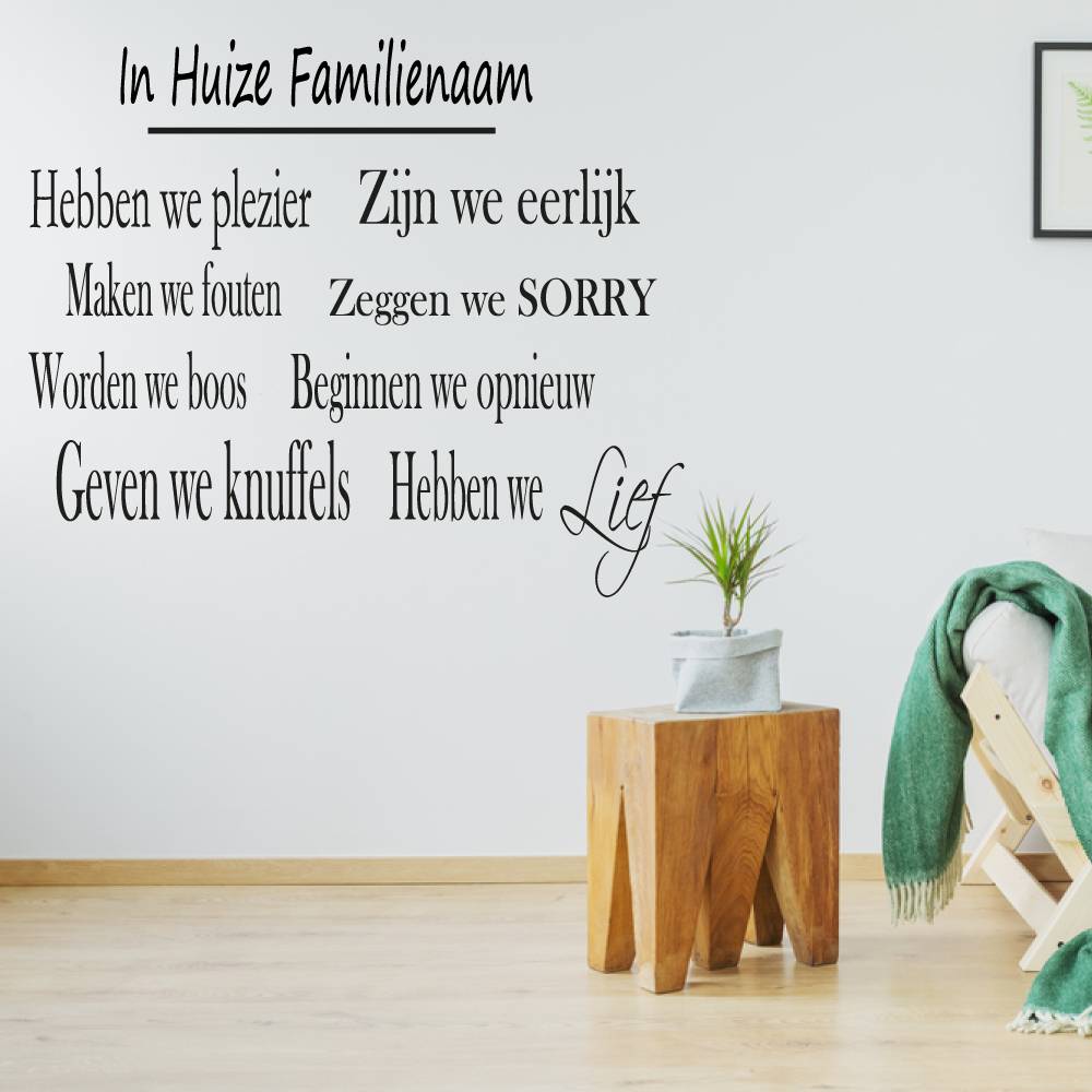 Muursticker in dit huis familienaam