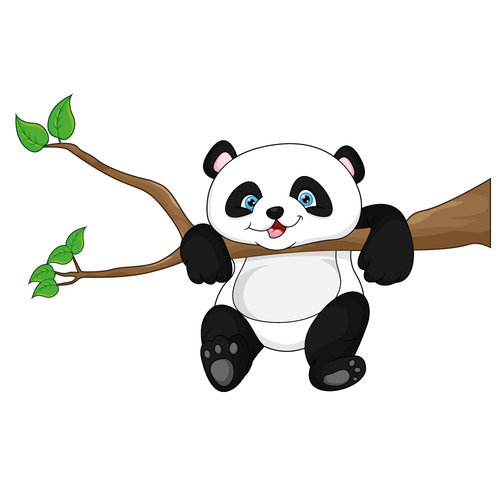 Muursticker Pandabeer hangend aan tak Muursticker Pandabeer hangend aan tak