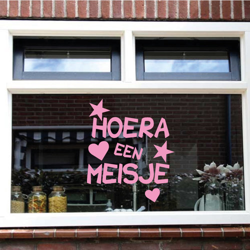 Raam sticker Hoera een meisje Raam sticker Hoera een meisje