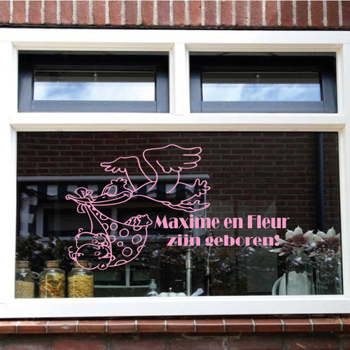 Raam sticker tweeling Is geboren met ooievaar Raam sticker tweeling Is geboren met ooievaar