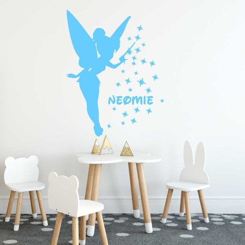 Muursticker elfje met sterren en naam Muursticker elfje met sterren en naam
