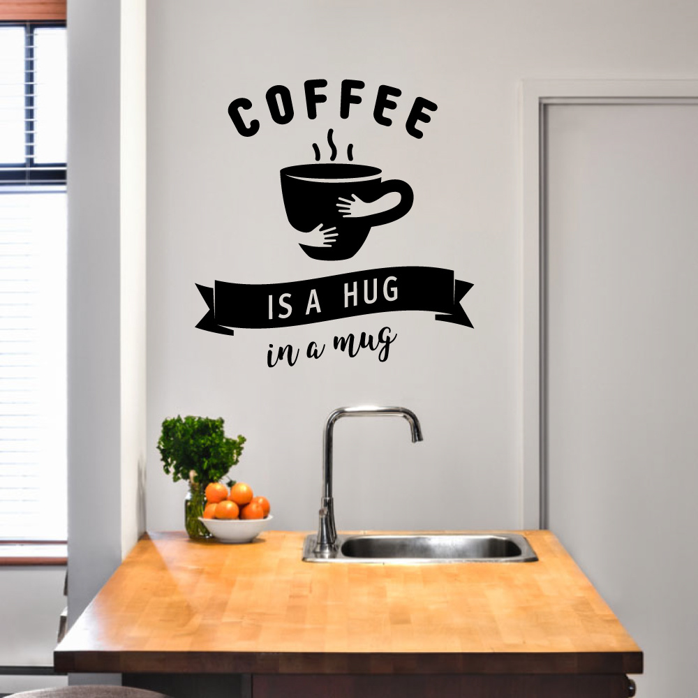 Muursticker Coffee is a hug in a mug