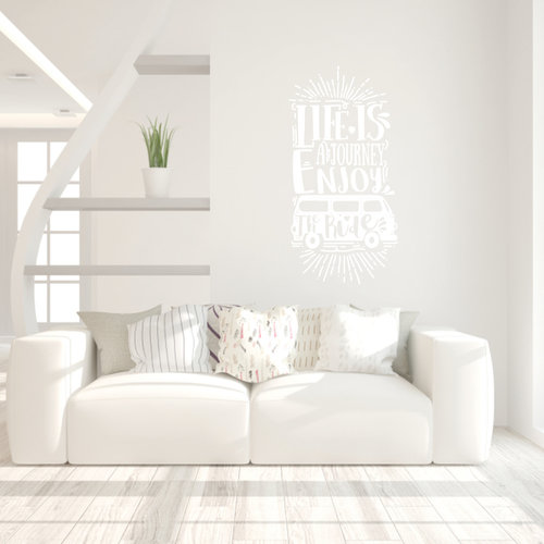 Muursticker Life is a journey enjoy the ride met busje Muursticker Life is a journey enjoy the ride met busje