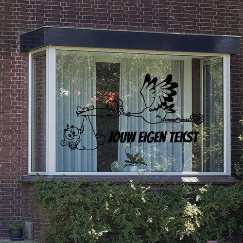 Geboorte sticker ooievaar met eigen tekst Geboorte sticker ooievaar met eigen tekst