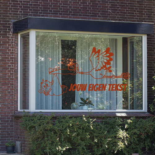 Geboorte sticker ooievaar met eigen tekst Geboorte sticker ooievaar met eigen tekst