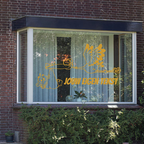 Geboorte sticker ooievaar met eigen tekst Geboorte sticker ooievaar met eigen tekst