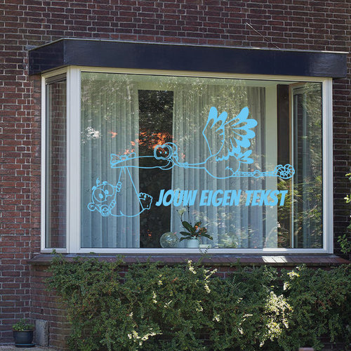 Geboorte sticker ooievaar met eigen tekst Geboorte sticker ooievaar met eigen tekst