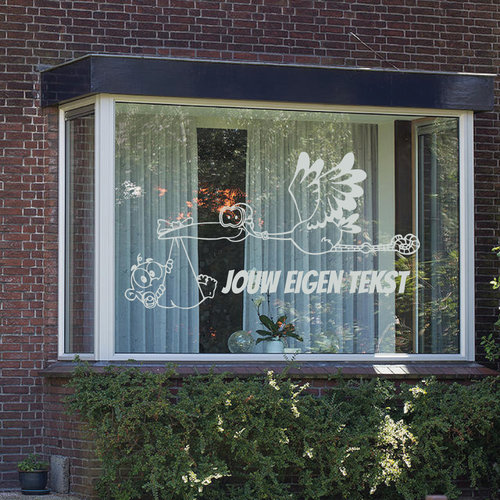 Geboorte sticker ooievaar met eigen tekst Geboorte sticker ooievaar met eigen tekst