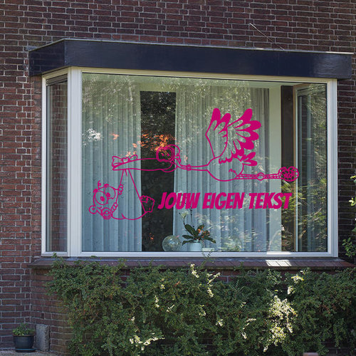 Geboorte sticker ooievaar met eigen tekst Geboorte sticker ooievaar met eigen tekst