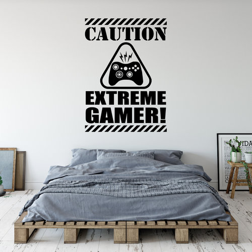 Muursticker Caution extreme gamer Muursticker Caution extreme gamer
