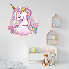 Muursticker Unicorn met wolk en bloemen Muursticker Unicorn met wolk en bloemen