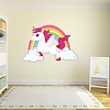 Muursticker Springende unicorn en regenboog Muursticker Springende unicorn en regenboog