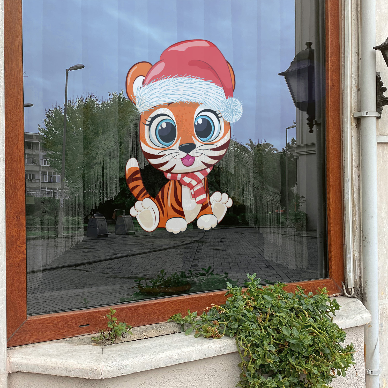 Schattige Kerstpoes met Kerstmuts Muursticker4sale