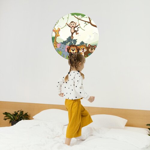 Muurcirkel Vrolijke Jungle Feestvierende Dieren in het Oerwoud Muurcirkel Vrolijke Jungle Feestvierende Dieren in het Oerwoud