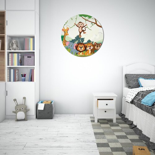 Muurcirkel Vrolijke Jungle Feestvierende Dieren in het Oerwoud Muurcirkel Vrolijke Jungle Feestvierende Dieren in het Oerwoud