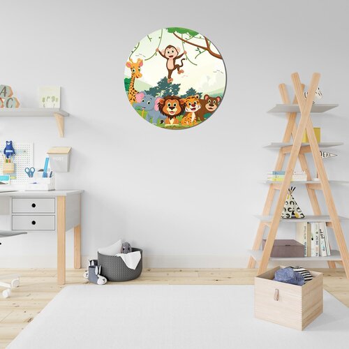 Muurcirkel Vrolijke Jungle Feestvierende Dieren in het Oerwoud Muurcirkel Vrolijke Jungle Feestvierende Dieren in het Oerwoud