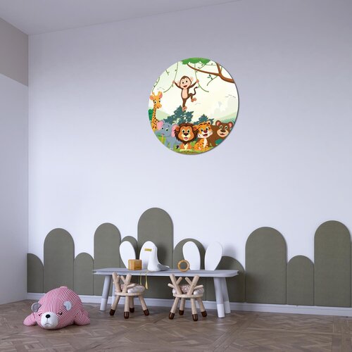 Muurcirkel Vrolijke Jungle Feestvierende Dieren in het Oerwoud Muurcirkel Vrolijke Jungle Feestvierende Dieren in het Oerwoud