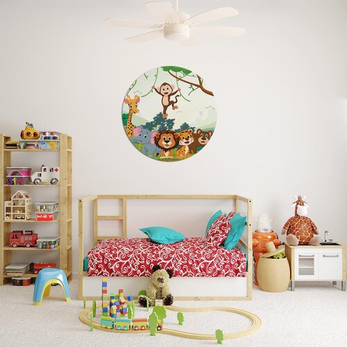 Muurcirkel Vrolijke Jungle Feestvierende Dieren in het Oerwoud Muurcirkel Vrolijke Jungle Feestvierende Dieren in het Oerwoud