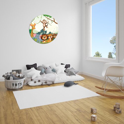 Muurcirkel Vrolijke Jungle Feestvierende Dieren in het Oerwoud Muurcirkel Vrolijke Jungle Feestvierende Dieren in het Oerwoud