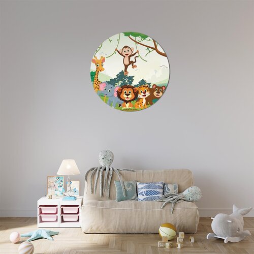 Muurcirkel Vrolijke Jungle Feestvierende Dieren in het Oerwoud Muurcirkel Vrolijke Jungle Feestvierende Dieren in het Oerwoud