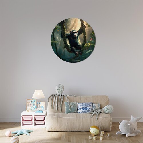 Muurcirkel Chimpanzee op schommel Muurcirkel Chimpanzee op schommel