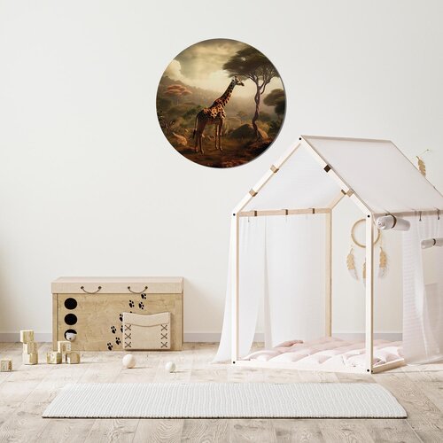 Muurcirkel Giraffe bij een boom Muurcirkel Giraffe bij een boom