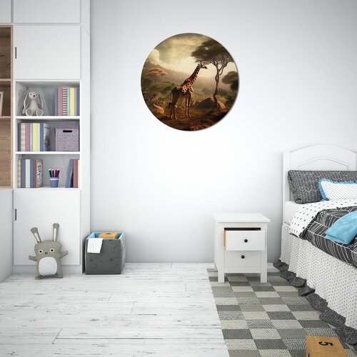 Muurcirkel Giraffe bij een boom Muurcirkel Giraffe bij een boom