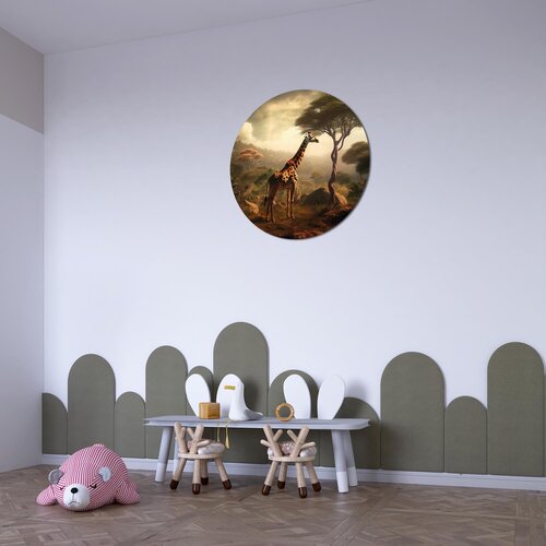 Muurcirkel Giraffe bij een boom Muurcirkel Giraffe bij een boom