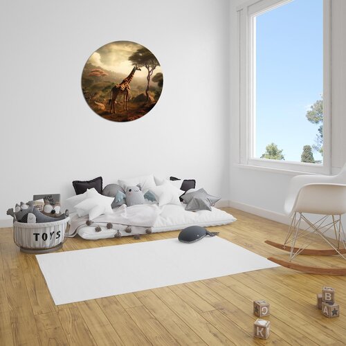 Muurcirkel Giraffe bij een boom Muurcirkel Giraffe bij een boom