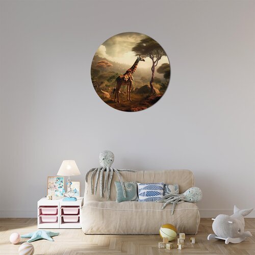 Muurcirkel Giraffe bij een boom Muurcirkel Giraffe bij een boom