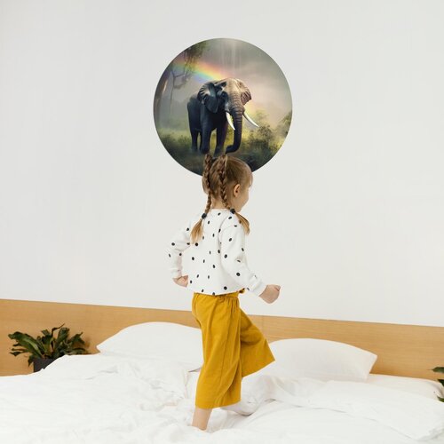 Muurcirkel olifant met regenboog Muurcirkel olifant met regenboog